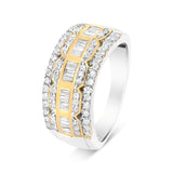 10K White and Yellow Gold 1.00 Cttw Baguette and Round cut Diamond Art Deco Multi-Row Ring Band (I-J Color, I1-I2 Clarity)