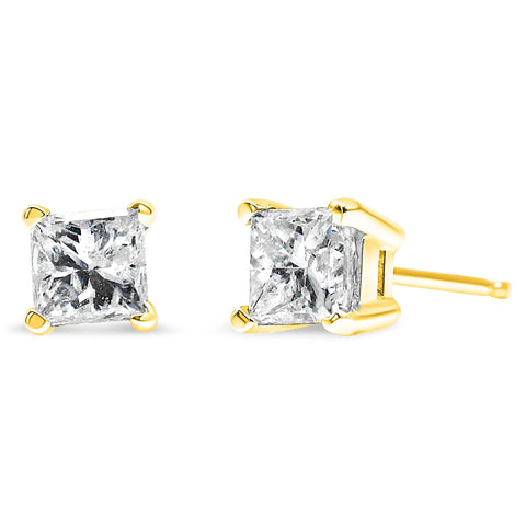 14K Yellow Gold 1/5 Cttw Princess-Cut Diamond Petite Classic Square Stud Earrings (I-J Color, I3 Clarity)