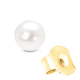 14K Gold Round White Saltwater Akoya Cultured Pearl Stud Earrings AAA+ Quality - Choice of MM Size