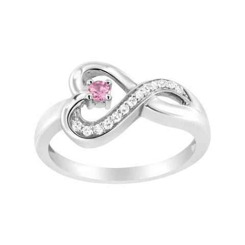 .925 Sterling Silver Diamond Accent and Created Pink Sapphire Halo Heart Promise Ring (H-I Color, SI1-SI2 Clarity)