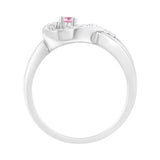 .925 Sterling Silver Diamond Accent and Created Pink Sapphire Halo Heart Promise Ring (H-I Color, SI1-SI2 Clarity)