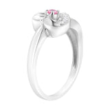 .925 Sterling Silver Diamond Accent and Created Pink Sapphire Halo Heart Promise Ring (H-I Color, SI1-SI2 Clarity)