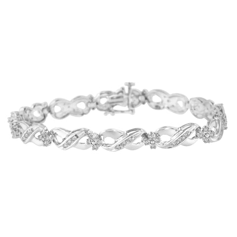 .925 Sterling Silver 1/4 cttw Prong Set Rose-Cut Diamond Infinity Link Tennis Bracelet (I-J Color, I2-I3 Clarity) - Size 7