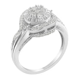 .925 Sterling Silver 1/4 Cttw Diamond Round Cluster Miracle-Plate Halo Split Shank Band Cocktail Engagement Ring (I-J Color, I3 Clarity)