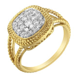 10K Yellow Gold Plated .925 Sterling Silver 1/2 Cttw Diamond Square Cushion Cluster Split Shank Cocktail Ring (J-K Color, I2-I3 Clarity)