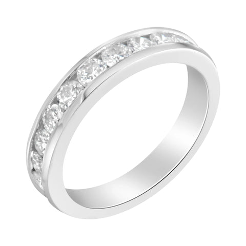 IGI Certified 1.0 Cttw Diamond 18K White Gold Channel-Set Half-Eternity Band Wedding Ring (E-F Color, I1-I2 Clarity)