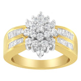 10K Yellow Gold 1.0 Cttw Marquise Composite Diamond Cluster Cocktail Ring (H-I Color, SI2-I1 Clarity)