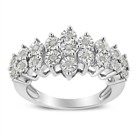 .925 Sterling Silver 1/4 Cttw Miracle Plate Set Round-Cut Diamond Two Row Band Ring (I-J Color, I2-I3 Clarity)