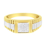 Men's 14K Yellow and White Gold 1/3 Cttw Invisible Set Princess-Cut Diamond Composite Step Up Band Ring (SI2-I1 Clarity, H-I Color)