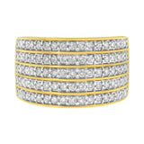 14K Yellow Gold Plated .925 Sterling Silver Diamond Multi-Row Band Ring (1 1/10 Cttw, J-K Color, I1-I2 Clarity)