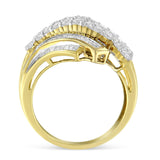 10K Yellow Gold 1.0 Cttw Round & Baguette Cut Diamond 64 Stone Bypass Style Channel Set Modern Statement Ring (H-I Color, SI1-SI2 Clarity)