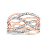 14K Rose Gold Plated .925 Sterling Silver Diamond Accent Crossover Ring (I-J Color, I2-I3 Clarity)