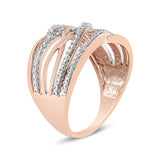 14K Rose Gold Plated .925 Sterling Silver Diamond Accent Crossover Ring (I-J Color, I2-I3 Clarity)