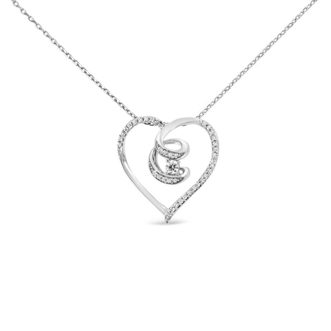 .925 Sterling Silver 1/4 Cttw Brilliant-Cut Diamond Open Heart Twisted Awareness Ribbon 18