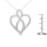 14KT White Gold 1 cttw Diamond Heart Ribbon Pendant Necklace (H-I, I1-I2)