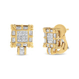 14K Yellow Gold 7/8 Cttw Princess and Baguette-Cut Diamond Square Framed Huggie Hoop Omega Earrings (H-I Color, SI1-SI2 Clarity)