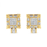 14K Yellow Gold 7/8 Cttw Princess and Baguette-Cut Diamond Square Framed Huggie Hoop Omega Earrings (H-I Color, SI1-SI2 Clarity)