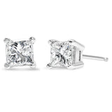 AGS Certified Princess-Cut Square Diamond 4-Prong Solitaire Stud Earrings in 14K Gold (J-K Color, I1-I2 Clarity)