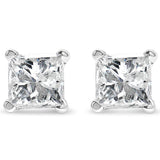 AGS Certified Princess-Cut Square Diamond 4-Prong Solitaire Stud Earrings in 14K Gold (J-K Color, I1-I2 Clarity)