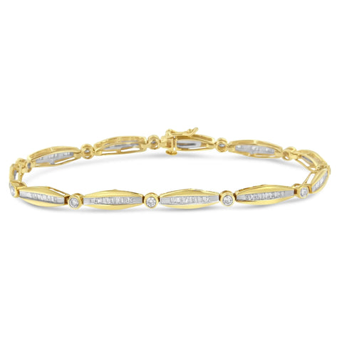 14K Yellow Gold 1-1/2 Cttw Round Brilliant-Cut & Baguette Cut Diamond Bezel and Tapered Link 7