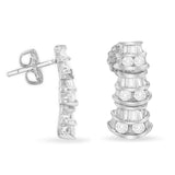 14KT White Gold 7/8 cttw Bagutte & Round Brilliant-Cut Diamond Dangle Multi Row Earrings (H-I, SI2-I1)