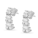 14KT White Gold 7/8 cttw Bagutte & Round Brilliant-Cut Diamond Dangle Multi Row Earrings (H-I, SI2-I1)