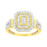 10K Yellow Gold Plated .925 Sterling Silver 3/4 Cttw Diamond Cluster Ring (I-J color, I1-I2 Clarity)