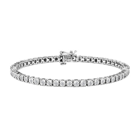 IGI Certified .925 Sterling Silver 1.0 Cttw Miracle-Set Diamond Round Miracle Plate Tennis Bracelet (I-J Color, I3 Clarity)