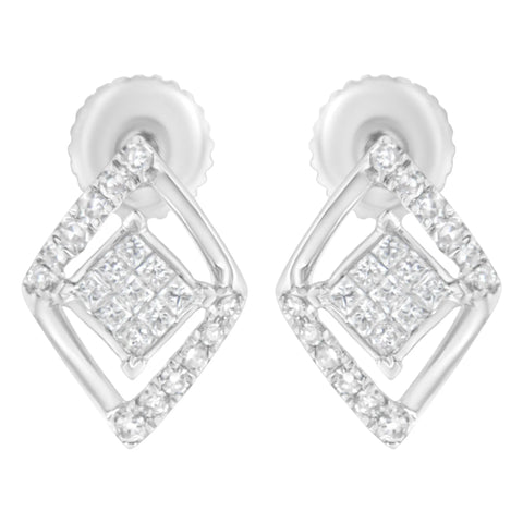 10K White Gold 1/3 cttw Princess-cut Diamond Double Triangle Composite Stud Earrings (H-I Color, SI1-SI2 Clarity)