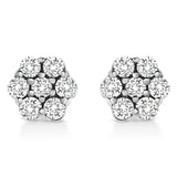 14K White Gold 1/2 Cttw Prong Set Round-Cut Diamond Flower Stud Earring (H-I Color, I1-I2 Clarity)