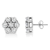 14K White Gold 1/2 Cttw Prong Set Round-Cut Diamond Flower Stud Earring (H-I Color, I1-I2 Clarity)