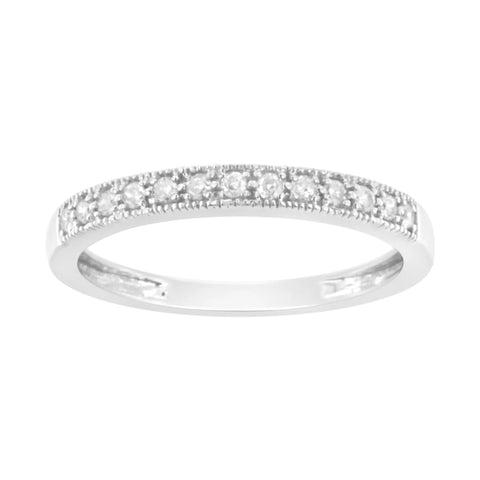 IGI Certified 1/7 Cttw Diamond 10K White Gold Prong Set Beaded Milgrain Band Style Ring (I-J Color, I2-I3 Clarity)