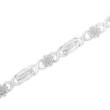 .925 Sterling Silver 1.0 Cttw Round-Cut and Baguette-Cut Diamond X-Link Bracelet (I-J Color, I1-I2 Clarity) - 7"