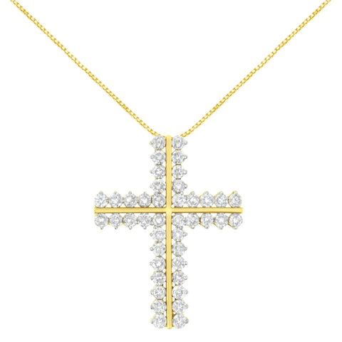 10K Yellow Gold 4.0 Cttw Diamond Two Row Cross 18