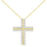 10K Yellow Gold 4.0 Cttw Diamond Two Row Cross 18" Pendant Necklace (J-K Clarity, I1-I2 Color)