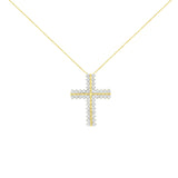 10K Yellow Gold 4.0 Cttw Diamond Two Row Cross 18" Pendant Necklace (J-K Clarity, I1-I2 Color)