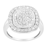 .925 Sterling Silver 1cttw Round and Baguette-Cut Diamond Square Cocktail Ring (I2-I3 Clarity, H-I Color)