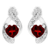 14KT White Gold 6x6mm Created Red Heart Garnet and Diamond Accent Earrings (I-J, I1-I2)