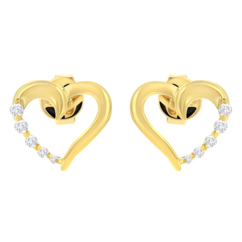 14KT Yellow Gold 1/8 cttw Diamond Journey Heart Earrings (K-L, I1-I2)