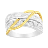 10 Karat White and Yellow Gold 1 1/10 Carat Total Weight Channel-Set Diamond Bypass Band Ring