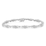 .925 Sterling Silver 1-1/2 Cttw Round and Baguette Cut Diamond Wave Link Bracelet (I-J Color, I2-I3 Clarity) - 7"