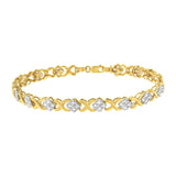 10K Yellow Gold over .925 Sterling Silver 1.0 Cttw Diamond Cluster X Link Tennis Link Bracelet (H-I Color, I3 Clarity) - 7"