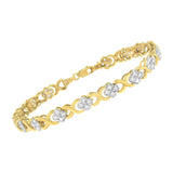 10K Yellow Gold over .925 Sterling Silver 1.0 Cttw Diamond Cluster X Link Tennis Link Bracelet (H-I Color, I3 Clarity) - 7"