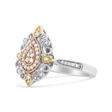 14K Tri Gold 1/4 Cttw Diamond Art Deco Style Halo Cocktail Ring (H-I Color, VS1-VS2 Clarity)