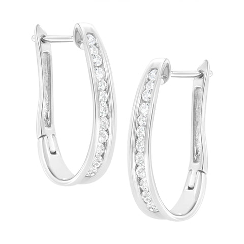 10k White Gold Plated Sterling Silver 1/2 cttw Lab Grown Diamond Hoop Earring (F-G Color, VS2-SI1 Clarity)