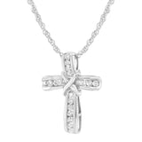 .925 Sterling Silver 1/4 cttw Lab Grown Diamond Cross Pendant Necklace (F-G Color, VS2-SI1 Clarity)