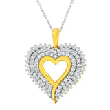 10K Yellow and White Gold Plated Sterling Silver 1 cttw Lab Grown Diamond Heart Pendant Necklace (F-G Color, VS2-SI1 Clarity)