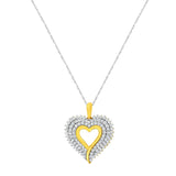 10K Yellow and White Gold Plated Sterling Silver 1 cttw Lab Grown Diamond Heart Pendant Necklace (F-G Color, VS2-SI1 Clarity)