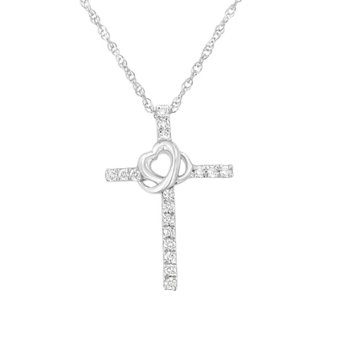 .925 Sterling Silver 1/4 cttw Lab Grown Diamond Cross Pendant Necklace (F-G Color, VS2-SI1 Clarity)