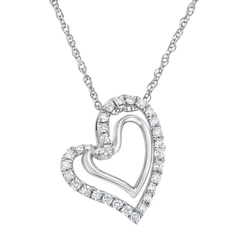 .925 Sterling Silver 1/2 cttw Lab Grown Diamond Double Heart Pendant Necklace (F-G Color, VS2-SI1 Clarity)